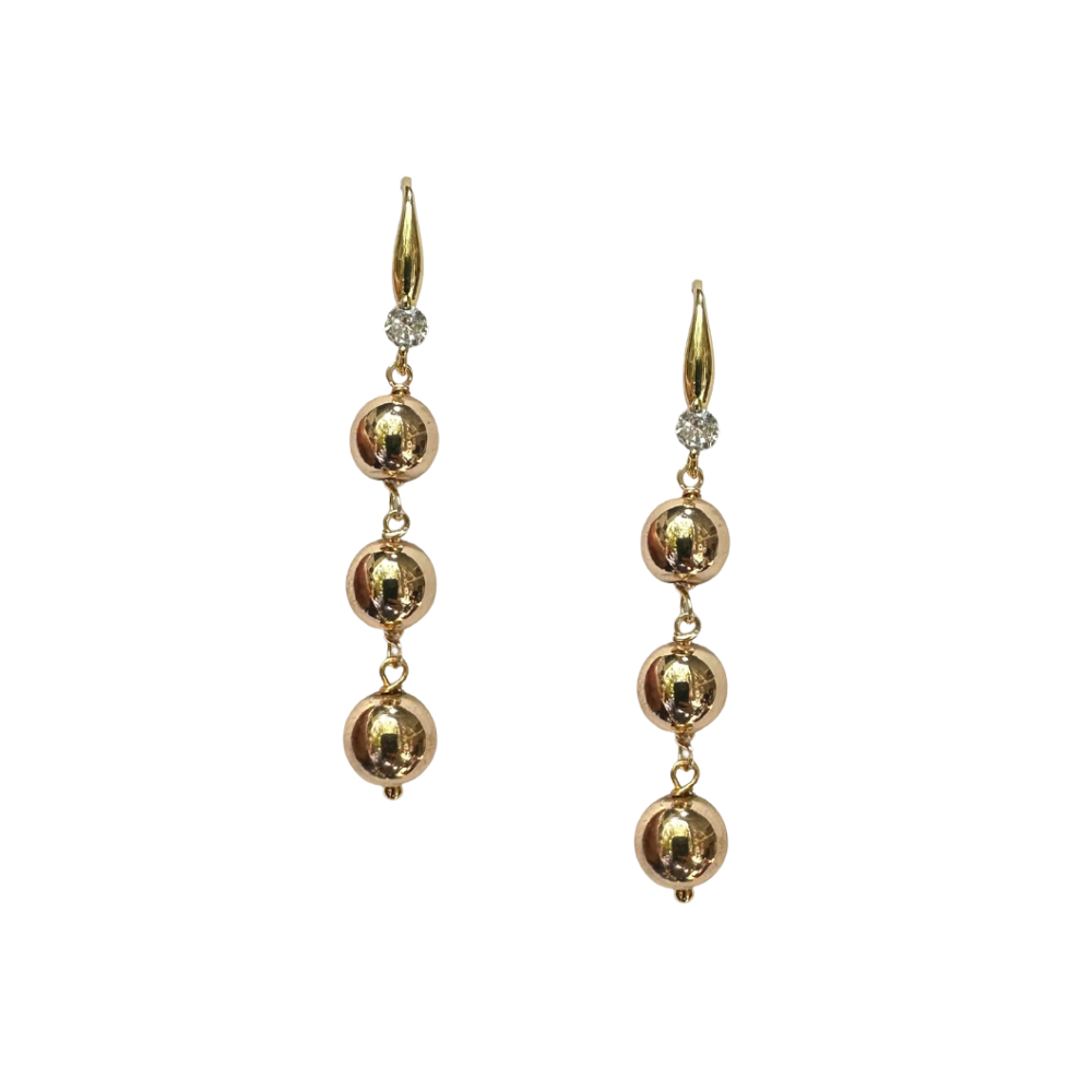 Aretes Golden 3 Esferas con Cristal
